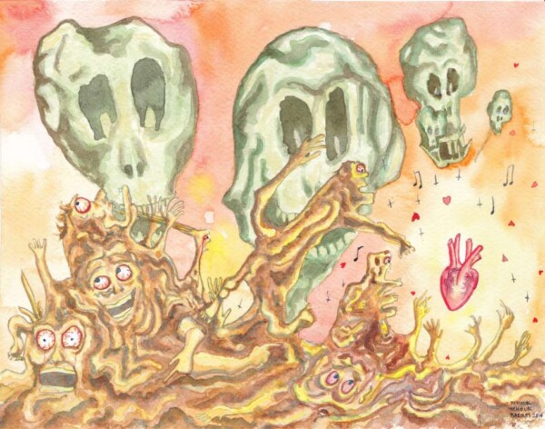 Aquarelle représentant des esprits embourbés recherchant un coeur